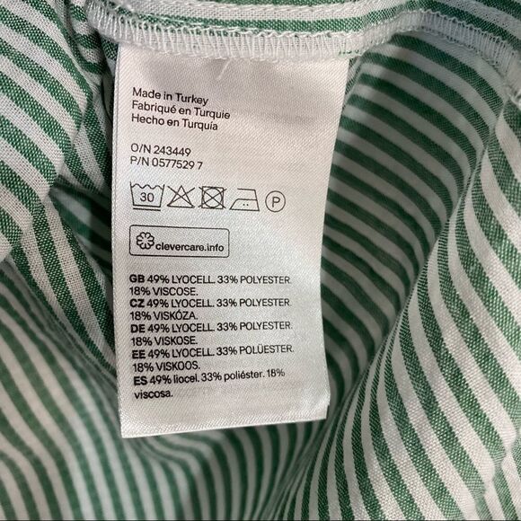 H&M LOGG Striped Green & White Seersucker Tie Cuff Long Sleeve Top size 6 - Picture 3 of 4